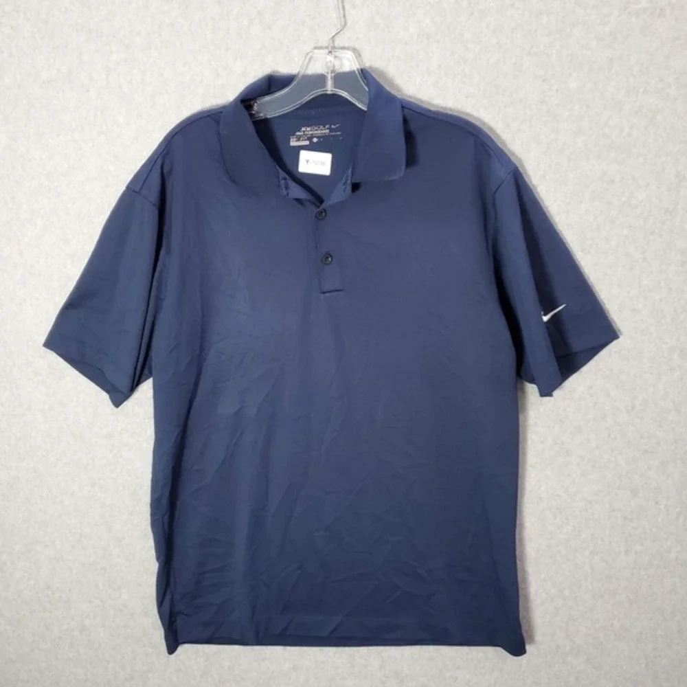 Nike Golf Men Polo Shirt Medium Blue Logo Dri Fit Tour Performance Short Sleeve